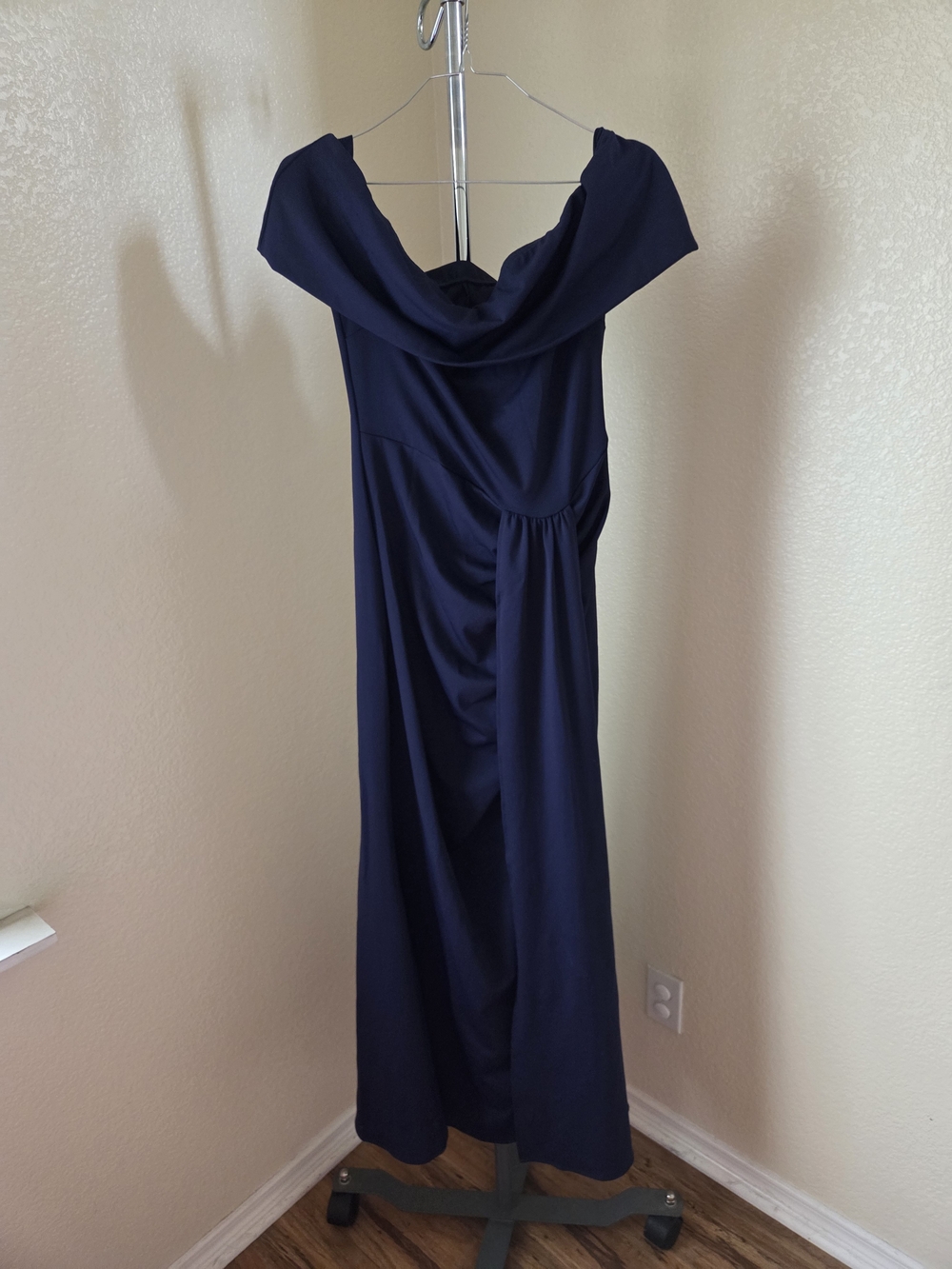 YMDUCH Navy Blue Sleeveless Off Shoulder Bodycon Long Formal Dress Size M
